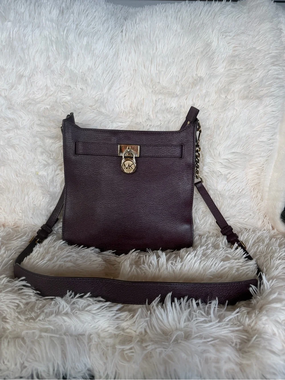 Michael Kors Dark Plum Pebbled Leather Crossbody with Gold Hardware